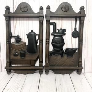 Vintage Homco Rustic Colonial Wall Decor Americana Pot Belly Stove & Coffee Pot